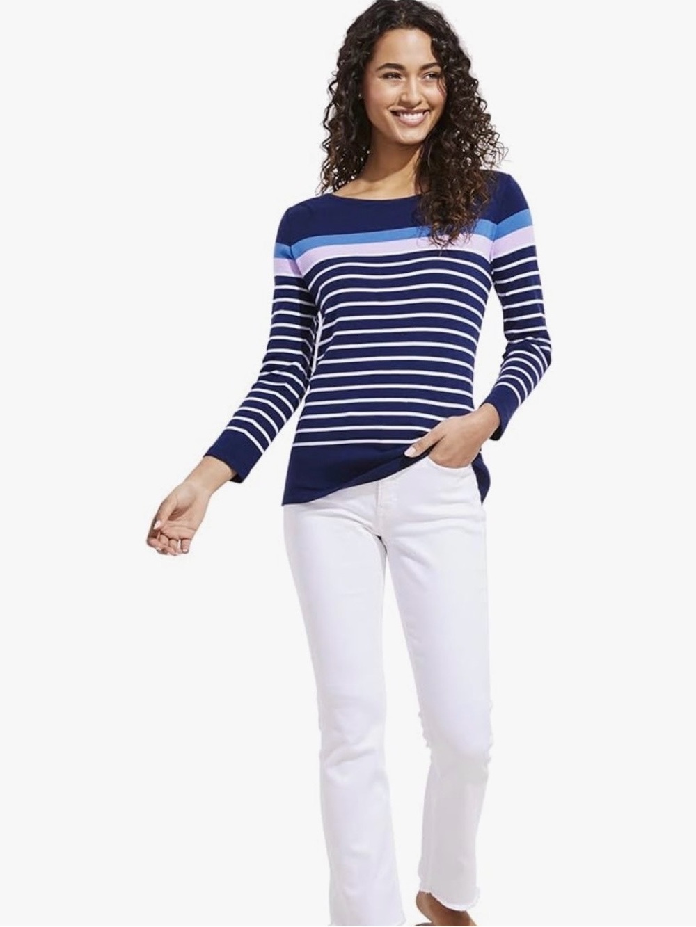Vineyard Vines Blocked Stripe Simple Boatneck Tee Deep Bay Size Med EUC
